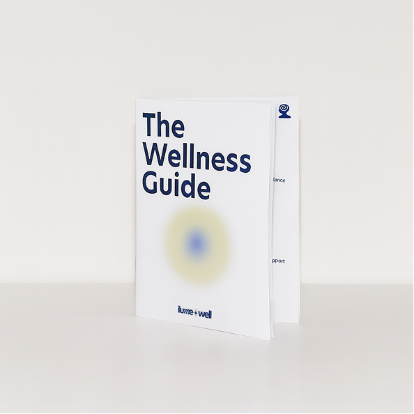 Book titled 'The Wellness Guide' on a light gray background